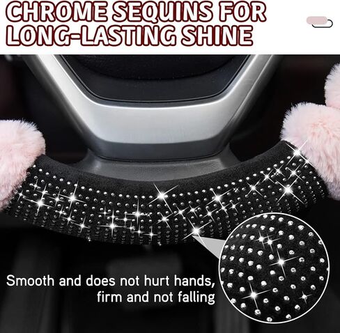 أغطية عجلة القيادة اللطيفة من XCBYT - إكسسوارات تزيين السيارة باللون الأسود، مريحة وغير قابلة للانزلاق، سيارة فاخرة من الصوف الصناعي للنساء والبنات بحجم 15 بوصة للسيارات العالمية in Kuwait