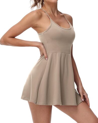 فساتين التنس النسائية من Wenlia مع شورت منفصل وحمالة صدر ذات رقبة واسعة وظهر متسابق للتمرينات الرياضية والجولف مع جيوب in Kuwait