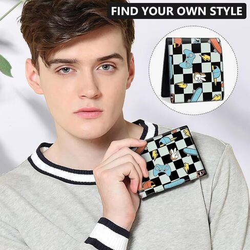 Boys Wallet Gamepad Leather Wallets Credit Id Card Cash Holder Black Rfid Blocking Zipper Cute Cool Funny Aesthetic Wallets With Coin Pocket Id Window Teen Wallets for Boys Teenager Wallet (Soccer) in Saudi Arabia