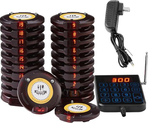 VEVOR Restaurant Pager System, Wireless 500m Long Range Lineup Waiting Queue Signal, Guest Customer Calling Beepers with Vibration & Flashing, 20 Buzzers for Food Truck, Church, Nursery, Hospital in Saudi Arabia