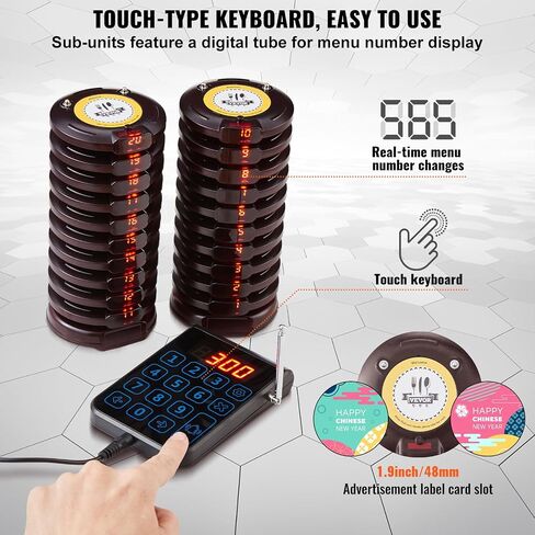 VEVOR Restaurant Pager System, Wireless 500m Long Range Lineup Waiting Queue Signal, Guest Customer Calling Beepers with Vibration & Flashing, 20 Buzzers for Food Truck, Church, Nursery, Hospital in Saudi Arabia