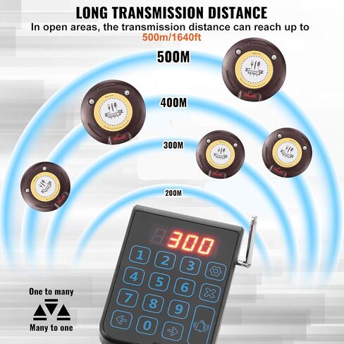 VEVOR Restaurant Pager System, Wireless 500m Long Range Lineup Waiting Queue Signal, Guest Customer Calling Beepers with Vibration & Flashing, 20 Buzzers for Food Truck, Church, Nursery, Hospital in Saudi Arabia