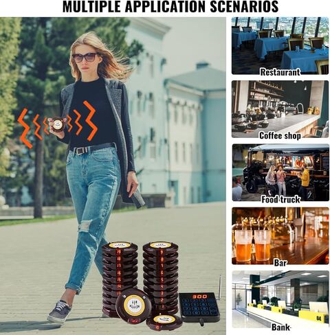 VEVOR Restaurant Pager System, Wireless 500m Long Range Lineup Waiting Queue Signal, Guest Customer Calling Beepers with Vibration & Flashing, 20 Buzzers for Food Truck, Church, Nursery, Hospital in Saudi Arabia