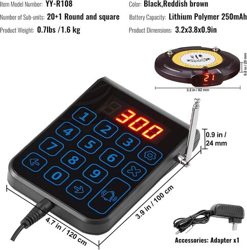 VEVOR Restaurant Pager System, Wireless 500m Long Range Lineup Waiting Queue Signal, Guest Customer Calling Beepers with Vibration & Flashing, 20 Buzzers for Food Truck, Church, Nursery, Hospital in Saudi Arabia