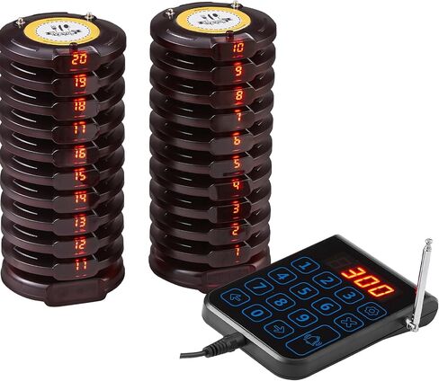 VEVOR Restaurant Pager System, Wireless 500m Long Range Lineup Waiting Queue Signal, Guest Customer Calling Beepers with Vibration & Flashing, 20 Buzzers for Food Truck, Church, Nursery, Hospital in Saudi Arabia