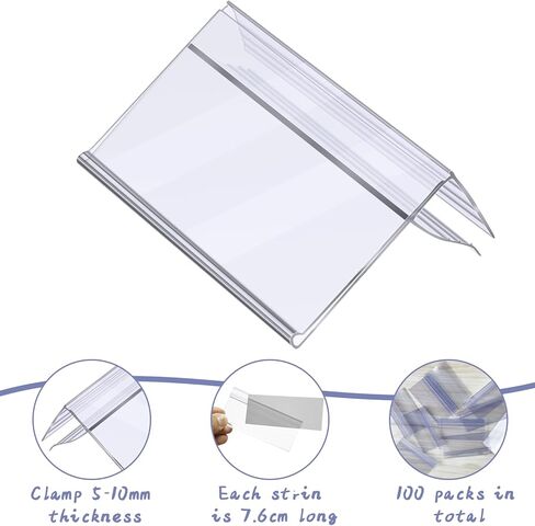 Retainbre 1.25 x 3 Inches 100PC Shelf Label Holder Plastic Wire Shelf Label Holder Price Tag Holder Shelf Tags for Wire Shelving 0.15'' to 0.4'' Wood Glass Shelves Sign Price Tags in Kuwait