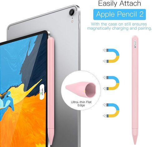 MoKo Pencil Case for Apple Pencil 2nd Generation, [2 Pieces] Protective Silicone Apple Pencil 2nd Generation Pencil Holder Sleeve and Protective Nib Cover for Apple Pencil 2, Soft Pink in Saudi Arabia