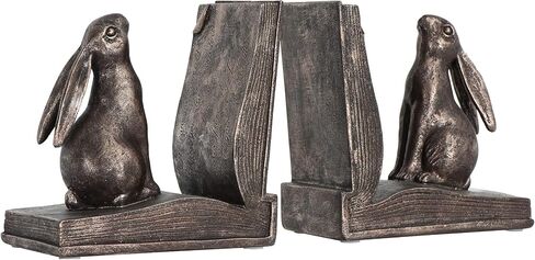 Creative Co-Op Decorative Rustic Resin Rabbit on Book Bookends, Bronze, Set of 2 in Saudi Arabia