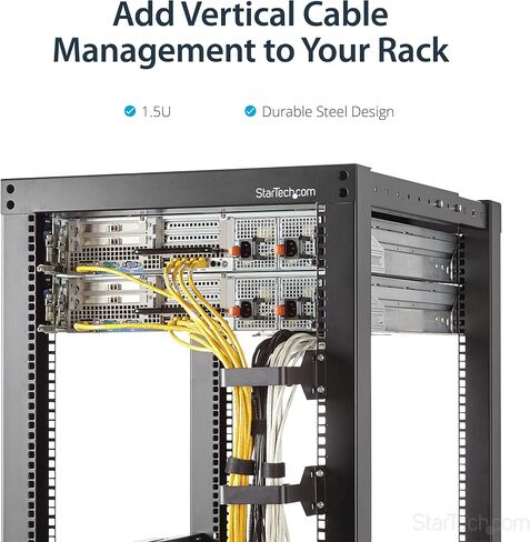 StarTech.com 1U عمودي 2.2 × 3.9 بوصة إدارة كابلات حامل الخادم على شكل حرف D مع فتحة مرنة - حلقة منظم سلك مثبتة على حامل الشبكة (CMHOOK1U)، أسود in Saudi Arabia