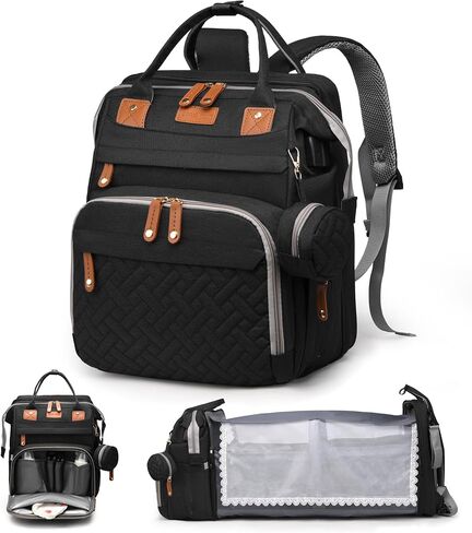 Diaper Bag Backpack with Changing Station, Waterproof for Travel, RGB | Foldable Changing Station with Portable Crib for Easy Diaper Changes, Travel, Hospital Visits and Daily Outings in Saudi Arabia