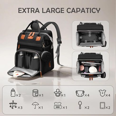 Diaper Bag Backpack with Changing Station, Waterproof for Travel, RGB | Foldable Changing Station with Portable Crib for Easy Diaper Changes, Travel, Hospital Visits and Daily Outings in Saudi Arabia