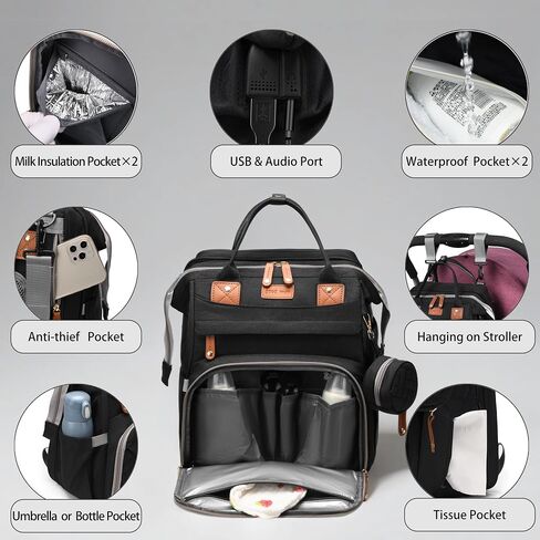 Diaper Bag Backpack with Changing Station, Waterproof for Travel, RGB | Foldable Changing Station with Portable Crib for Easy Diaper Changes, Travel, Hospital Visits and Daily Outings in Saudi Arabia