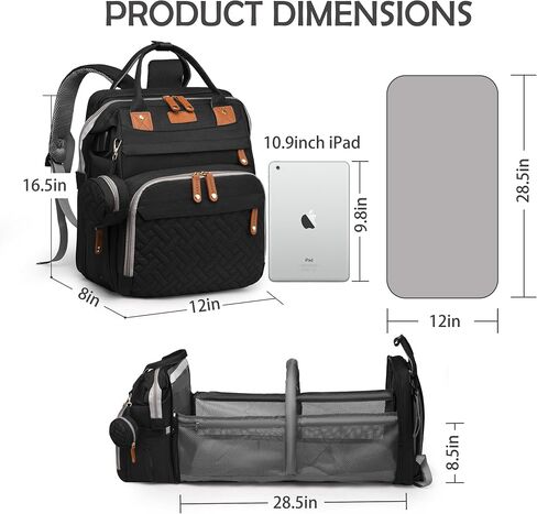 Diaper Bag Backpack with Changing Station, Waterproof for Travel, RGB | Foldable Changing Station with Portable Crib for Easy Diaper Changes, Travel, Hospital Visits and Daily Outings in Saudi Arabia