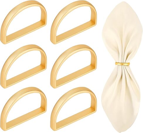 Dimeho 6 Pcs Gold Napkin Rings Stainless Steel Serviette Holder Semicircle Metallic Modern Napkin Buckles Table Setting Decor for Dinner Wedding Party Christmas Banquet Valentine's Day in Saudi Arabia
