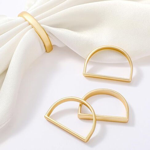 Dimeho 6 Pcs Gold Napkin Rings Stainless Steel Serviette Holder Semicircle Metallic Modern Napkin Buckles Table Setting Decor for Dinner Wedding Party Christmas Banquet Valentine's Day in Saudi Arabia