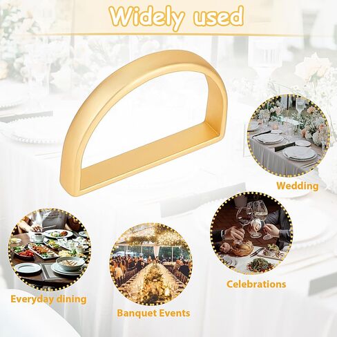 Dimeho 6 Pcs Gold Napkin Rings Stainless Steel Serviette Holder Semicircle Metallic Modern Napkin Buckles Table Setting Decor for Dinner Wedding Party Christmas Banquet Valentine's Day in Saudi Arabia