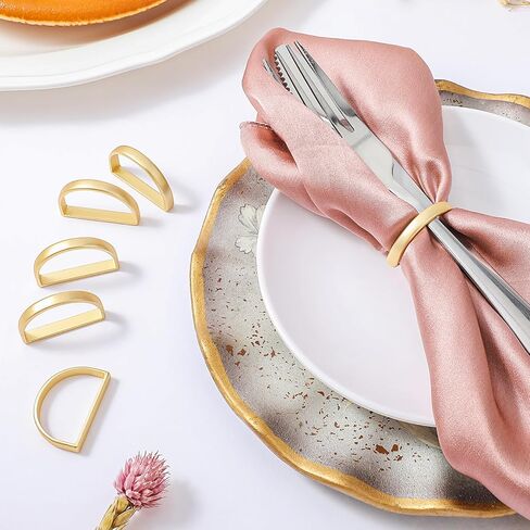 Dimeho 6 Pcs Gold Napkin Rings Stainless Steel Serviette Holder Semicircle Metallic Modern Napkin Buckles Table Setting Decor for Dinner Wedding Party Christmas Banquet Valentine's Day in Saudi Arabia