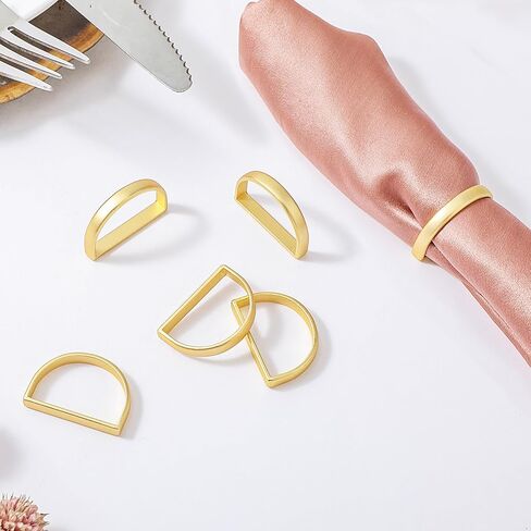 Dimeho 6 Pcs Gold Napkin Rings Stainless Steel Serviette Holder Semicircle Metallic Modern Napkin Buckles Table Setting Decor for Dinner Wedding Party Christmas Banquet Valentine's Day in Saudi Arabia