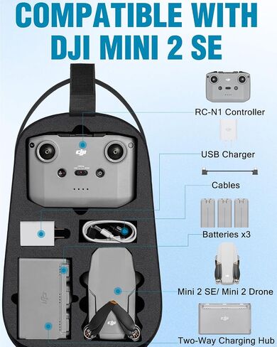 حافظة PEKREWS Mini 2 SE، حقيبة حمل صلبة مقاومة للماء محمولة للسفر بدون طيار وحقيبة ظهر متوافقة مع DJI Mini 4K/ Mini 2/ Mini 2 SE Fly More Combo Accessories، أسود in Saudi Arabia