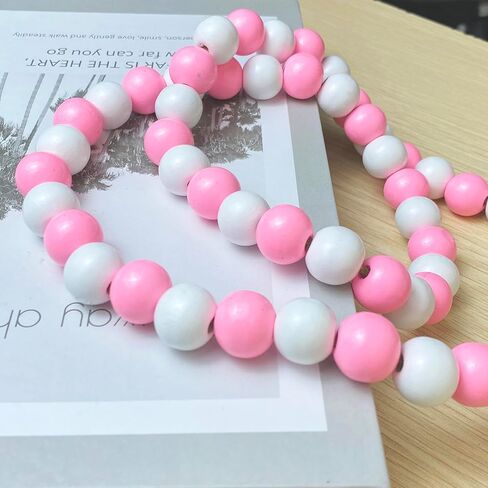 عيد الأم الخرز الخشبي الديكور إكليل مع شرابات، زينة عيد الأم، 33 "الوردي الساخن حبة خشبية شرابة إكليل، علبة مزرعة ديكور الخرز شرابة إكليل لعيد الأم، الزفاف in Kuwait