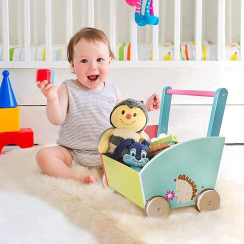 لابيب - مشاية أطفال للبنات والأولاد، لعبة مشاية ذات 4 عجلات، عربة دفع/سحب للأطفال، مشاية تعلم الطفل، لعبة دفع للأطفال الصغار لعمر 1-3 سنوات، مشاية للرضع للأنشطة الخارجية، عربة أطفال خشبية باللون الأخضر in Kuwait