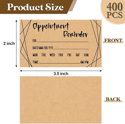 400 Pcs Appointment Cards Kraft Appointment Reminder Cards Bulk Client Appointment Cards for Business Dentist Therapist Doctor Hair Salon Nail Spa Grooming Restaurants Recall Service (Leaves Style) in Saudi Arabia