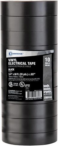 Cambridge Vinyl Electrical Tape, 3/4-In x 60-Ft x 7 Mil, Black, 10-Rolls, Indoor/Outdoor Use, Flame Retardant, Water Resistant, UL/CSA Listed, Industrial and Contractor Grade in Saudi Arabia