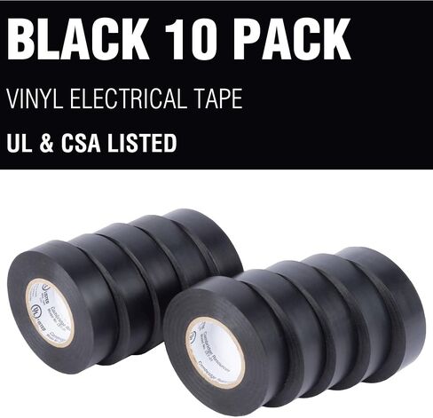 Cambridge Vinyl Electrical Tape, 3/4-In x 60-Ft x 7 Mil, Black, 10-Rolls, Indoor/Outdoor Use, Flame Retardant, Water Resistant, UL/CSA Listed, Industrial and Contractor Grade in Saudi Arabia