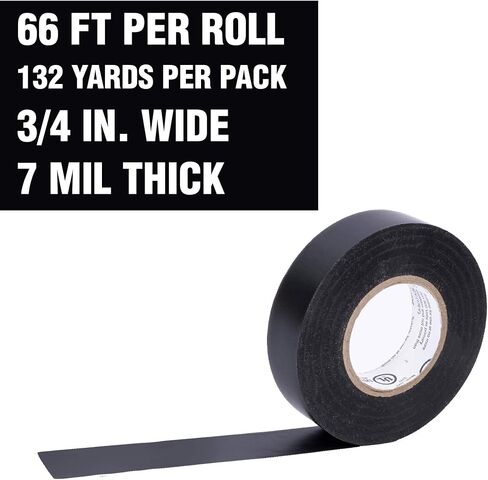 Cambridge Vinyl Electrical Tape, 3/4-In x 60-Ft x 7 Mil, Black, 10-Rolls, Indoor/Outdoor Use, Flame Retardant, Water Resistant, UL/CSA Listed, Industrial and Contractor Grade in Saudi Arabia
