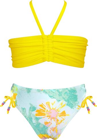 SHEKINI Girls Two Piece Bandeau Swimsuit Halter Bikini Top Drawstring Floral Print Bikini Set in Saudi Arabia