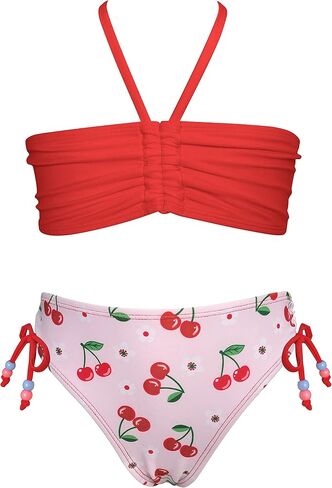 SHEKINI Girls Two Piece Bandeau Swimsuit Halter Bikini Top Drawstring Floral Print Bikini Set in Saudi Arabia