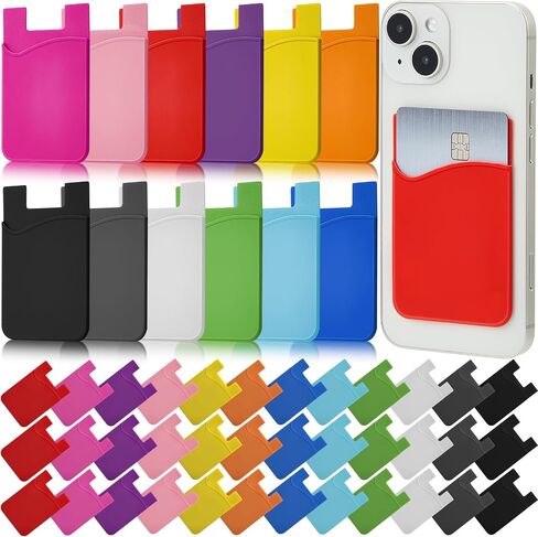 Kanayu 48 Pcs Cell Phone Wallet Silicone Adhesive Phone Card Holder Stick on Wallet for Phone Case Phone Pocket Card Holder for Most Phones, 12 Colors in Saudi Arabia