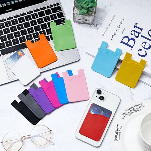 Kanayu 48 Pcs Cell Phone Wallet Silicone Adhesive Phone Card Holder Stick on Wallet for Phone Case Phone Pocket Card Holder for Most Phones, 12 Colors in Saudi Arabia