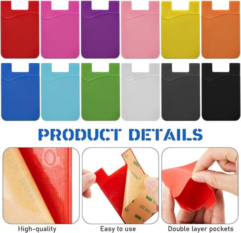 Kanayu 48 Pcs Cell Phone Wallet Silicone Adhesive Phone Card Holder Stick on Wallet for Phone Case Phone Pocket Card Holder for Most Phones, 12 Colors in Saudi Arabia