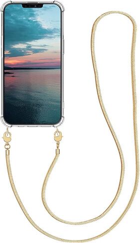 kwmobile Case Compatible with Apple iPhone 13 Mini - Crossbody Case Clear Transparent TPU Phone Cover with Metal Chain Strap - Gold/Transparent in Saudi Arabia