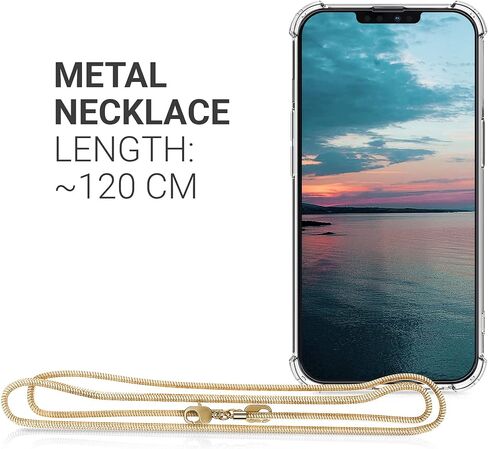 kwmobile Case Compatible with Apple iPhone 13 Mini - Crossbody Case Clear Transparent TPU Phone Cover with Metal Chain Strap - Gold/Transparent in Saudi Arabia