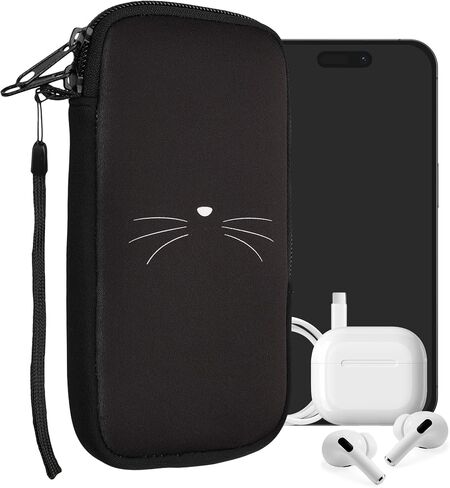 kwmobile Neoprene Sleeve for Smartphone Size XXL - 7" - Shock Absorbing Pouch Case - Protective Phone Bag - Girl and Books Black/Beige in Saudi Arabia