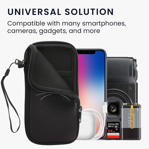 kwmobile Neoprene Sleeve for Smartphone Size XXL - 7" - Shock Absorbing Pouch Case - Protective Phone Bag - Girl and Books Black/Beige in Saudi Arabia