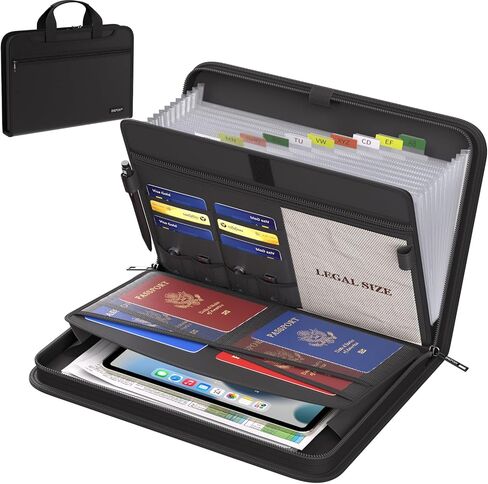ENGPOW Accordion File Organizer,Legal Size Fireproof Expanding File Folder with Handle & Labels,13 Pockets Large Document Organizer Folder Portable Home Travel Safe Storage for Letter/Legal Files in Kuwait