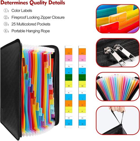 ENGPOW Expanding File Folder, Fireproof File Organizer with 25 Colored Pockets,Labels,Zipper Closure,Fireproof and Water Resistant Safe Storage for Letter A4 Size Paper,Document,Paperwork in Saudi Arabia