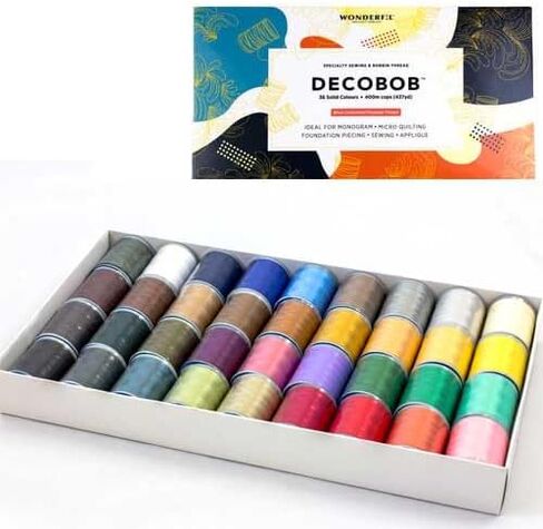 مجموعة Wonderfil DecoBob 36 Spool Solid Color Starter، 80 واط. خيط بوليستر قطني لخياطة اللحف، قطع الأساس، الخياطة، التزيين، قطع الورق الإنجليزي in Kuwait