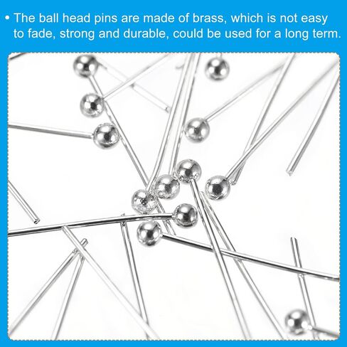PATIKIL 500Pcs Silver Plated Ball Head Pins Jewelry Making 24 Gauge 40mm Wire Head Pins Brass Round Ball Head Pins Metal End Head Pins for DIY Craft Necklaces Bracelets Earrings in Saudi Arabia