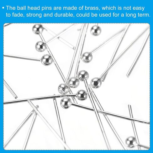 PATIKIL 500Pcs Silver Plated Ball Head Pins Jewelry Making 24 Gauge 40mm Wire Head Pins Brass Round Ball Head Pins Metal End Head Pins for DIY Craft Necklaces Bracelets Earrings in Saudi Arabia