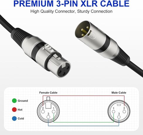 Heams Professional 2 Pack 6FT XLR Cables, Noise Free and Long-Lasting Braided XLR Microphone Cable, All Copper Conductors Balanced Male to Female Mic Cable for Studio Monitor, Mixer, DMX, Black in Saudi Arabia