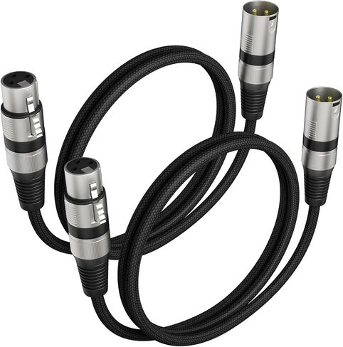Heams Professional 2 Pack 6FT XLR Cables, Noise Free and Long-Lasting Braided XLR Microphone Cable, All Copper Conductors Balanced Male to Female Mic Cable for Studio Monitor, Mixer, DMX, Black in Saudi Arabia