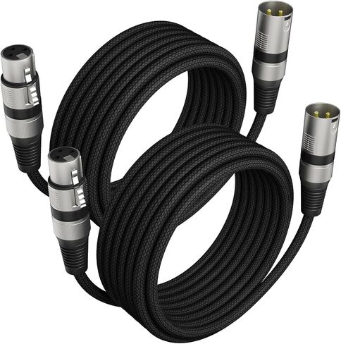 Heams Professional 2 Pack 6FT XLR Cables, Noise Free and Long-Lasting Braided XLR Microphone Cable, All Copper Conductors Balanced Male to Female Mic Cable for Studio Monitor, Mixer, DMX, Black in Saudi Arabia
