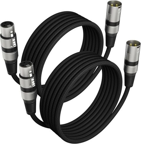 Heams Professional 2 Pack 6FT XLR Cables, Noise Free and Long-Lasting Braided XLR Microphone Cable, All Copper Conductors Balanced Male to Female Mic Cable for Studio Monitor, Mixer, DMX, Black in Kuwait