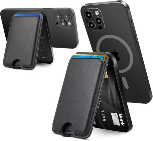 حامل محفظة للبطاقات المغناطيسية من Aothey، حامل محفظة جلدية مع حامل قابل للتعديل لسلسلة iPhone 15 Pro Max/15Pro/15/15 Plus/iPhone 14/13/12، وليس لهاتف iPhone Mini، حامل 3 بطاقات، أسود in Kuwait