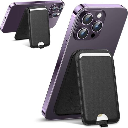 حامل محفظة للبطاقات المغناطيسية من Aothey، حامل محفظة جلدية مع حامل قابل للتعديل لسلسلة iPhone 15 Pro Max/15Pro/15/15 Plus/iPhone 14/13/12، وليس لهاتف iPhone Mini، حامل 3 بطاقات، أسود in Kuwait