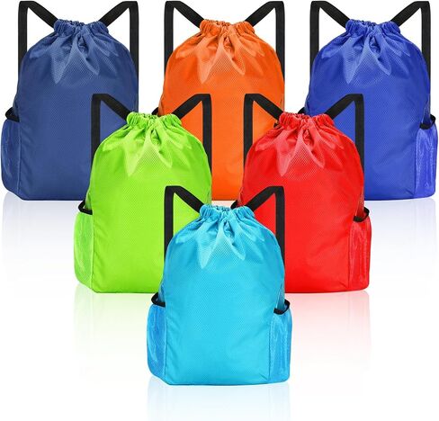 Cosblank 6 Pcs Bulk Swimming Backpacks for Kids Drawstring Swim Bags for Swimmers Gymnastics Bag Swim Gymsack Cinch Pouch with 2 Water Bottle Holder for Child Boy Girl Outdoor Sport Gym Beach Travel in Saudi Arabia